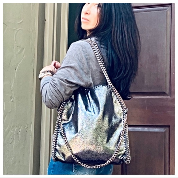 ShopEvelynne Handbags - ✨LAST ONE✨Distressed vegan Leather Paris Chain Dark Grey Fashion Stylish…